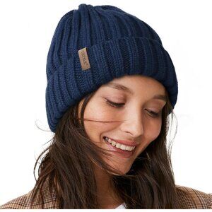 Women’s Navy Blue Winter Fleece-Lined Chunky Knit Beanie Snow Hat Cap